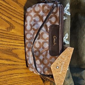 Coach Tan and Brown Signature Wristlet